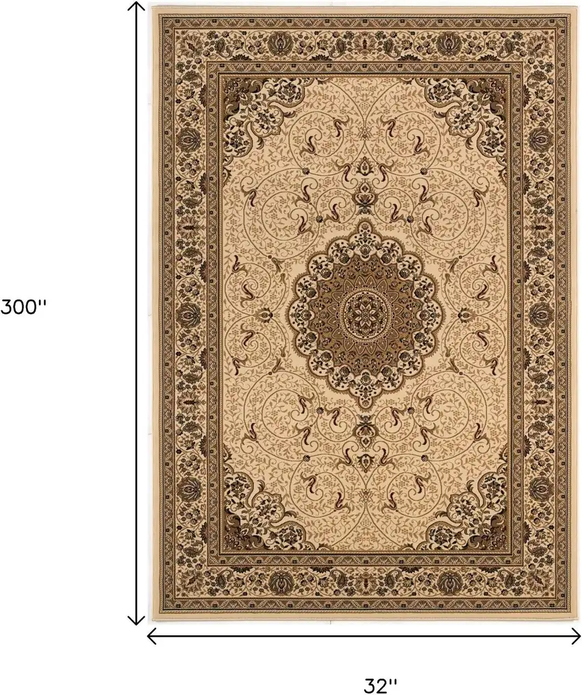 Beige And Cream Oriental Runner Rug Photo 3