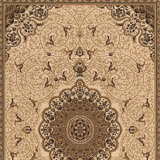 Beige And Cream Oriental Runner Rug Photo 5