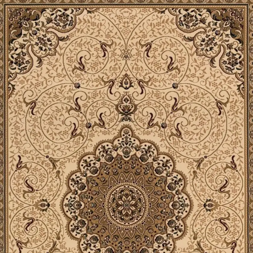 Beige And Cream Oriental Runner Rug Photo 5