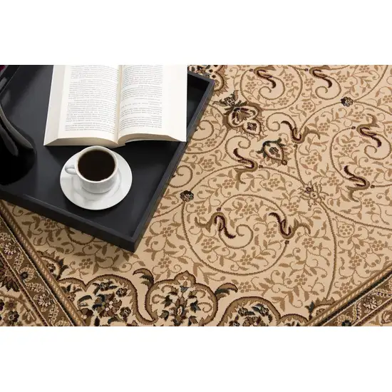 Beige And Cream Oriental Runner Rug Photo 7