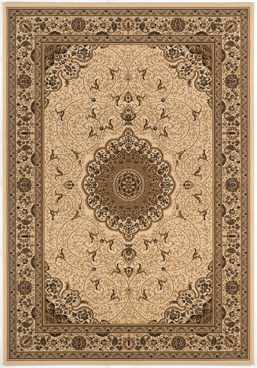 Beige And Cream Oriental Runner Rug Photo 2