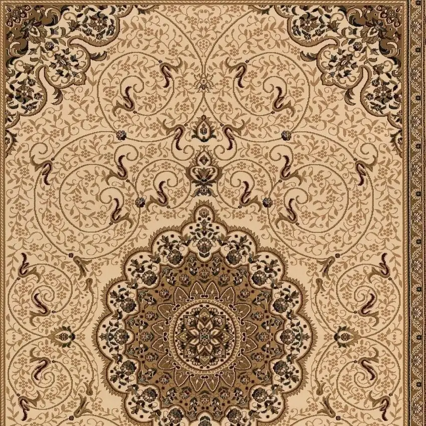 Beige And Cream Oriental Runner Rug Photo 6