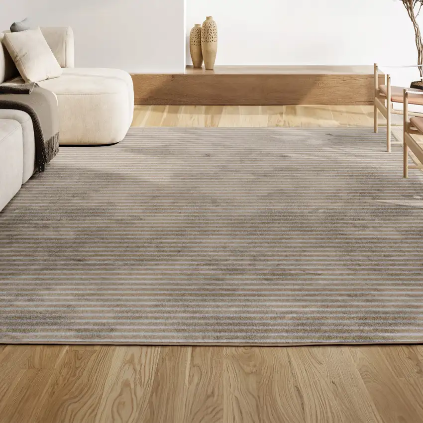 Beige And Cream Striped Indoor Outdoor Area Rug Photo 4