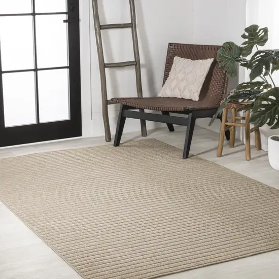Beige And Cream Striped Indoor Outdoor Area Rug Photo 8