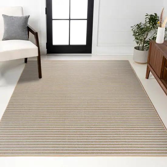 Beige And Cream Striped Indoor Outdoor Area Rug Photo 7
