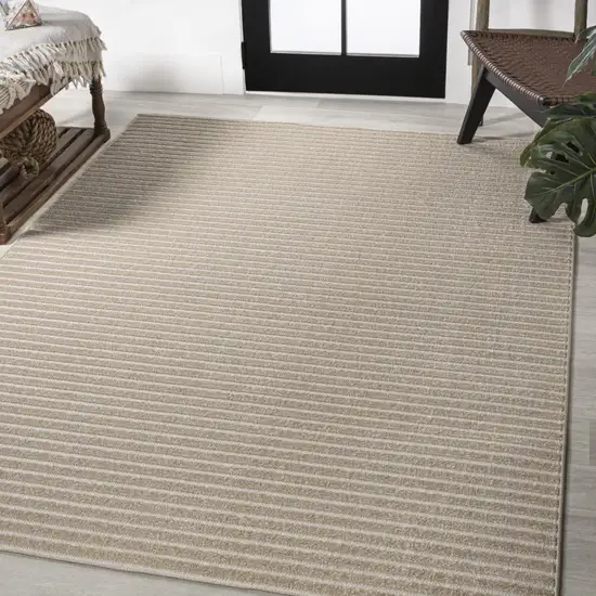 Beige And Cream Striped Indoor Outdoor Area Rug Photo 5