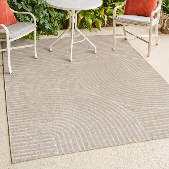 Beige And Cream Striped Indoor Outdoor Area Rug Photo 7