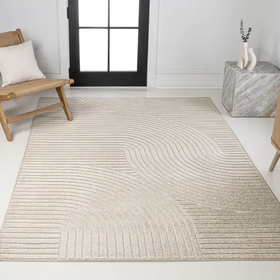 Beige And Cream Striped Indoor Outdoor Area Rug Photo 5
