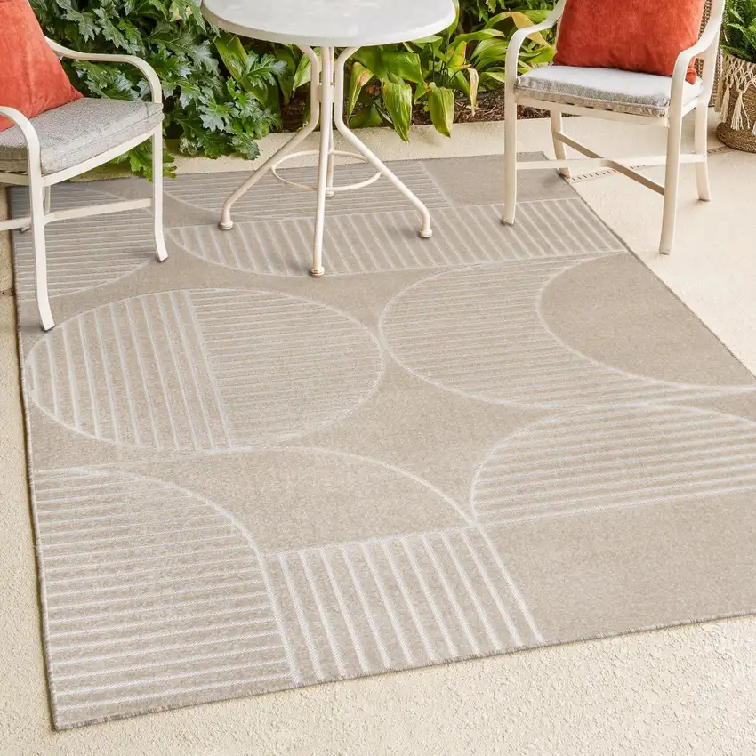 Beige And Cream Striped Indoor Outdoor Area Rug Photo 9