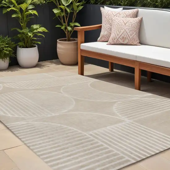 Beige And Cream Striped Indoor Outdoor Area Rug Photo 1