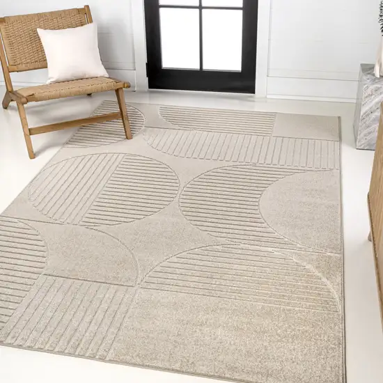 Beige And Cream Striped Indoor Outdoor Area Rug Photo 5