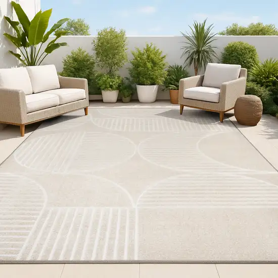 Beige And Cream Striped Indoor Outdoor Area Rug Photo 4