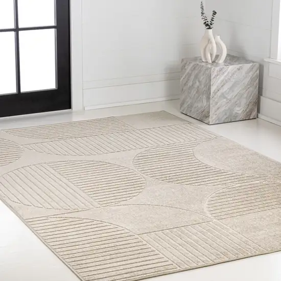 Beige And Cream Striped Indoor Outdoor Area Rug Photo 8