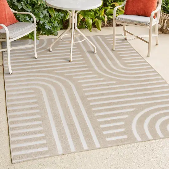 Beige And Cream Striped Indoor Outdoor Area Rug Photo 9