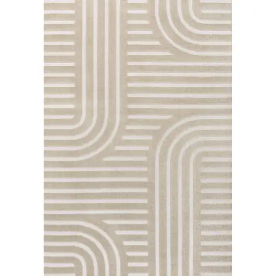 Beige And Cream Striped Indoor Outdoor Area Rug Photo 3