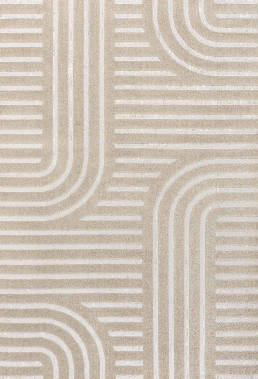 Beige And Cream Striped Indoor Outdoor Area Rug Photo 3