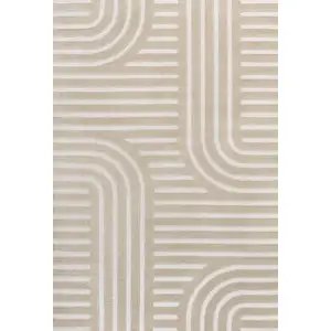 Photo of Beige And Cream Striped Indoor Outdoor Area Rug