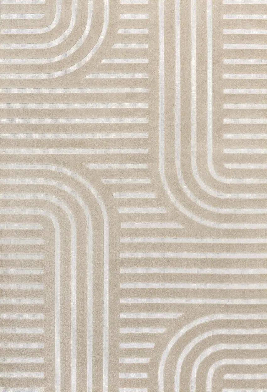 Beige And Cream Striped Indoor Outdoor Area Rug Photo 1