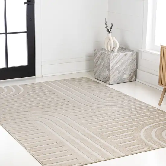 Beige And Cream Striped Indoor Outdoor Area Rug Photo 8