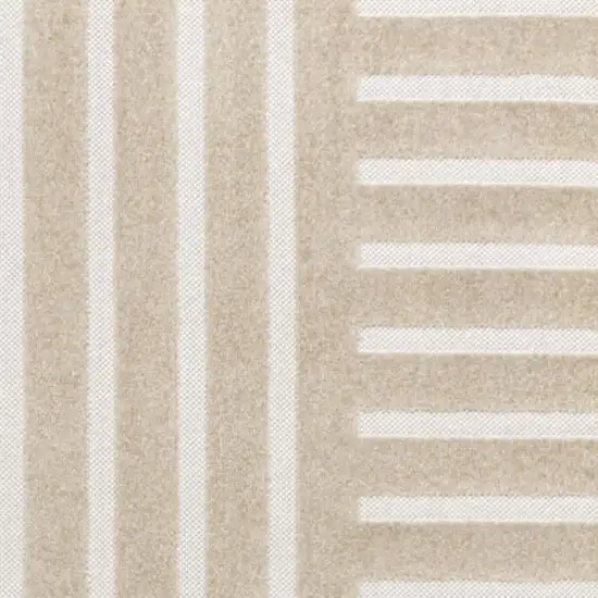 Beige And Cream Striped Indoor Outdoor Area Rug Photo 2