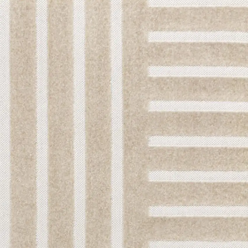 Beige And Cream Striped Indoor Outdoor Area Rug Photo 2
