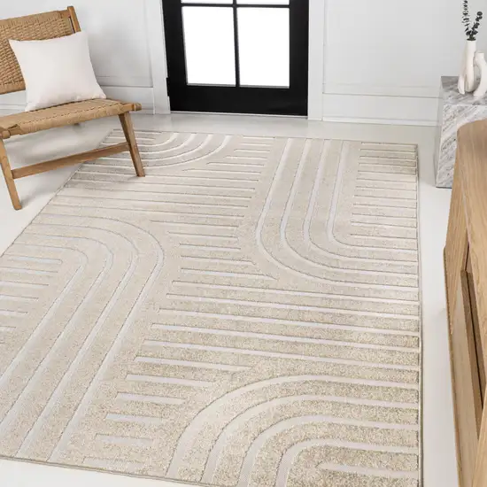 Beige And Cream Striped Indoor Outdoor Area Rug Photo 5