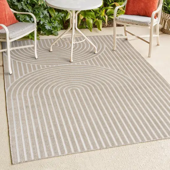 Beige And Cream Striped Indoor Outdoor Area Rug Photo 9