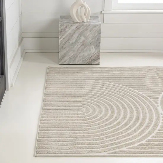 Beige And Cream Striped Indoor Outdoor Area Rug Photo 6