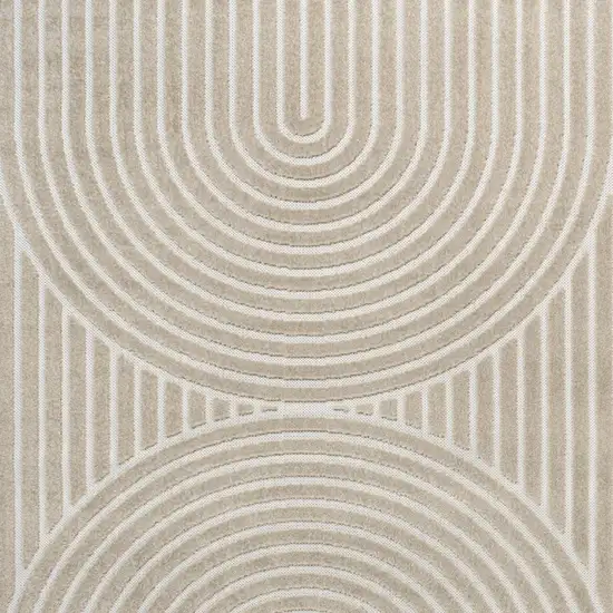 Beige And Cream Striped Indoor Outdoor Area Rug Photo 3
