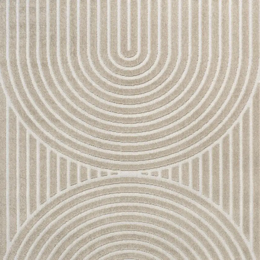 Beige And Cream Striped Indoor Outdoor Area Rug Photo 3