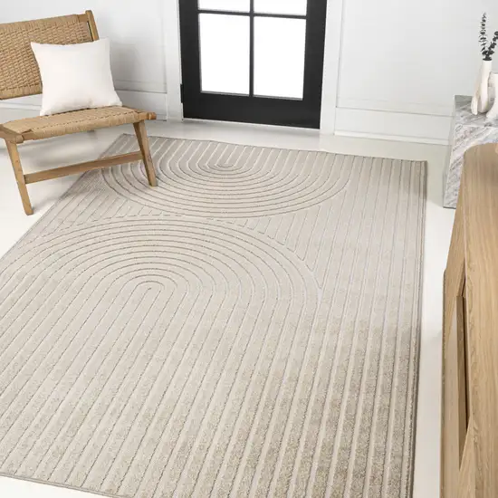Beige And Cream Striped Indoor Outdoor Area Rug Photo 5