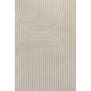 Photo of Beige And Cream Striped Indoor Outdoor Area Rug