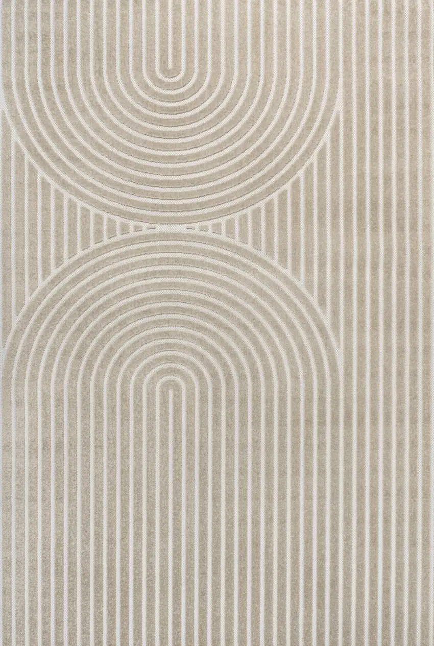 Beige And Cream Striped Indoor Outdoor Area Rug Photo 1