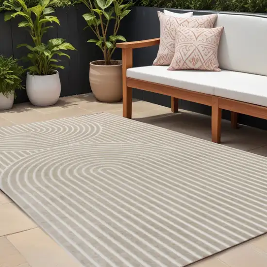 Beige And Cream Striped Indoor Outdoor Area Rug Photo 1