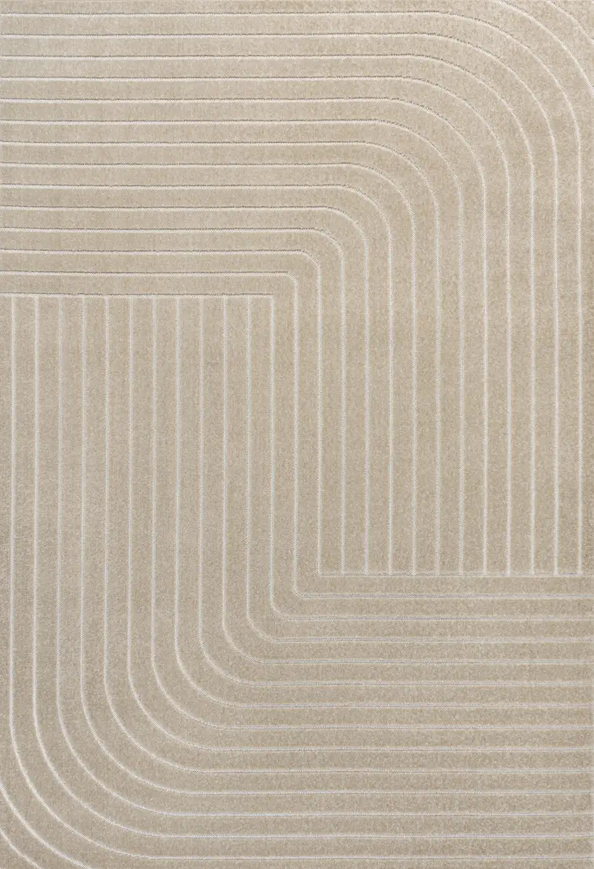 Beige And Cream Striped Indoor Outdoor Area Rug Photo 1