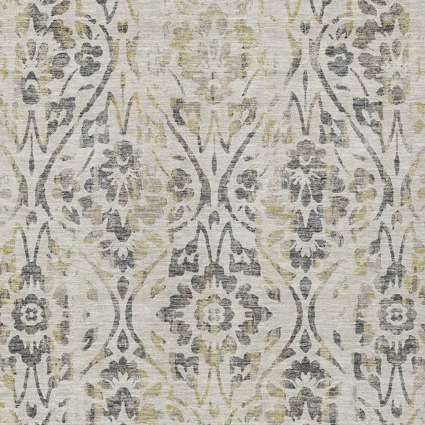 Beige And Dark Gray Floral Washable Indoor Outdoor Area Rug Photo 7