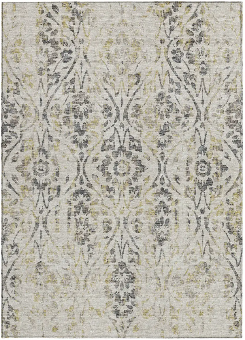 Beige And Dark Gray Floral Washable Indoor Outdoor Area Rug Photo 8