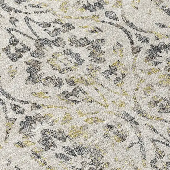 Beige And Dark Gray Floral Washable Indoor Outdoor Area Rug Photo 6