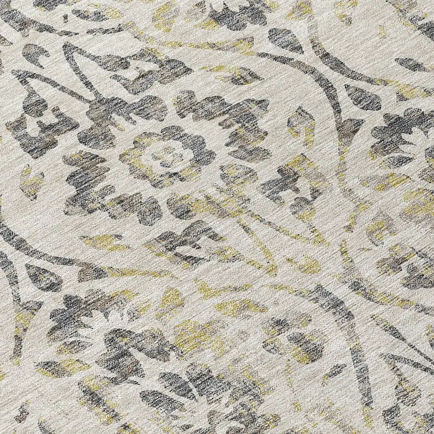 Beige And Dark Gray Floral Washable Indoor Outdoor Area Rug Photo 6