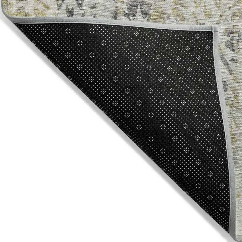 Beige And Dark Gray Floral Washable Indoor Outdoor Area Rug Photo 4