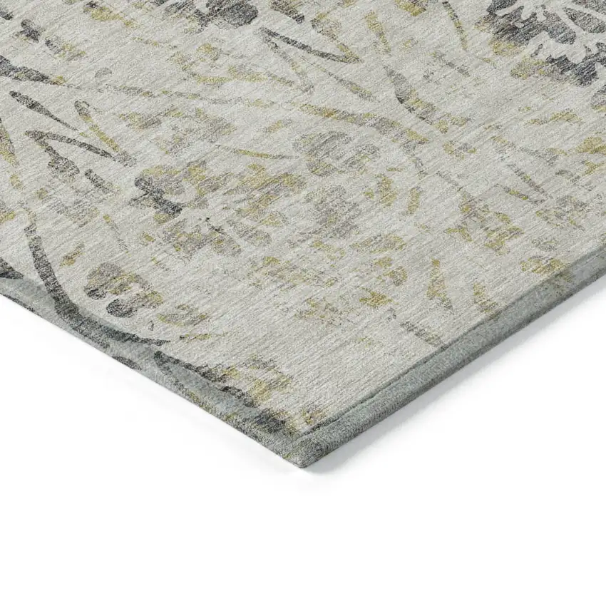 Beige And Dark Gray Floral Washable Indoor Outdoor Area Rug Photo 5