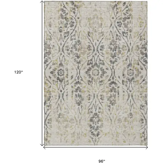 Beige And Dark Gray Floral Washable Indoor Outdoor Area Rug Photo 3