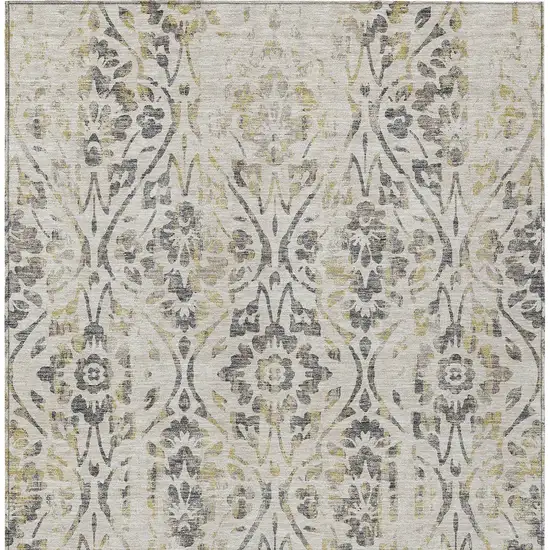 Beige And Dark Gray Floral Washable Indoor Outdoor Area Rug Photo 8