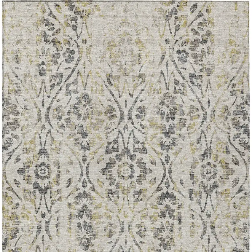 Beige And Dark Gray Floral Washable Indoor Outdoor Area Rug Photo 8
