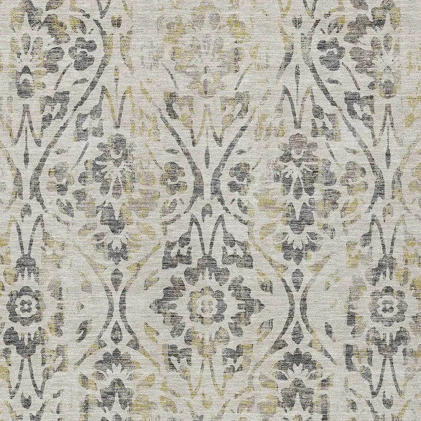 Beige And Dark Gray Floral Washable Indoor Outdoor Area Rug Photo 7
