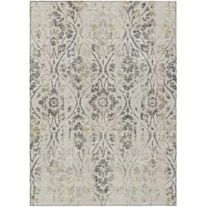 Photo of Beige And Dark Gray Floral Washable Indoor Outdoor Area Rug