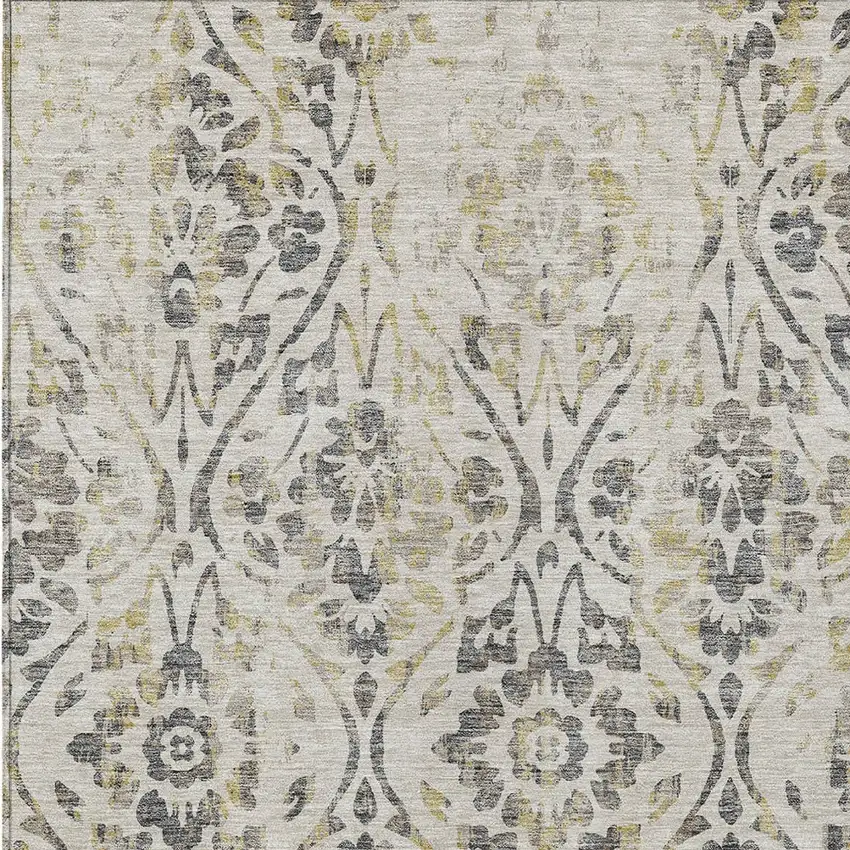Beige And Dark Gray Floral Washable Indoor Outdoor Area Rug Photo 7