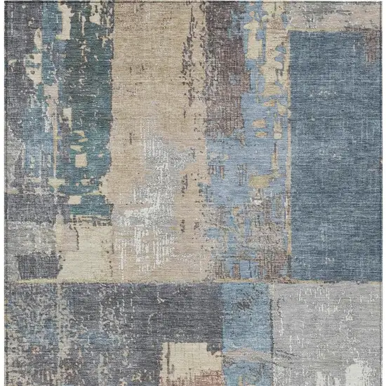Beige And Denim Blue Abstract Washable Indoor Outdoor Area Rug Photo 4