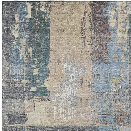 Beige And Denim Blue Abstract Washable Indoor Outdoor Area Rug Photo 3