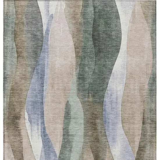 Beige And Denim Blue Abstract Washable Indoor Outdoor Area Rug Photo 1